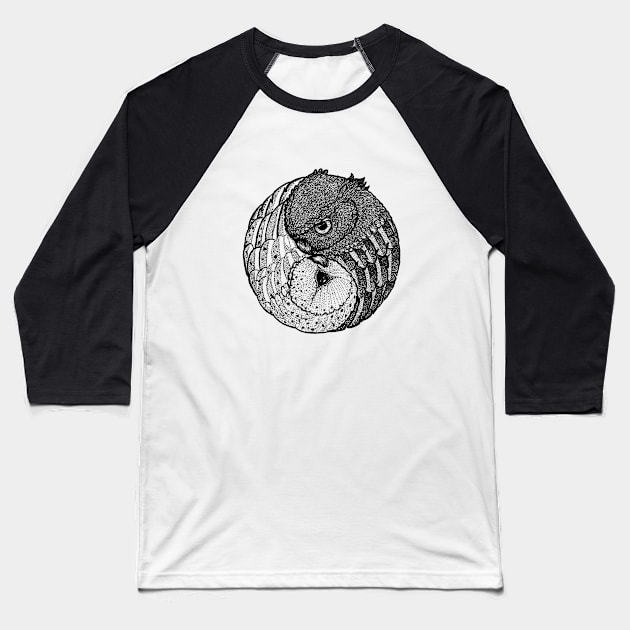 Yin Yang Owls Baseball T-Shirt by inksketches